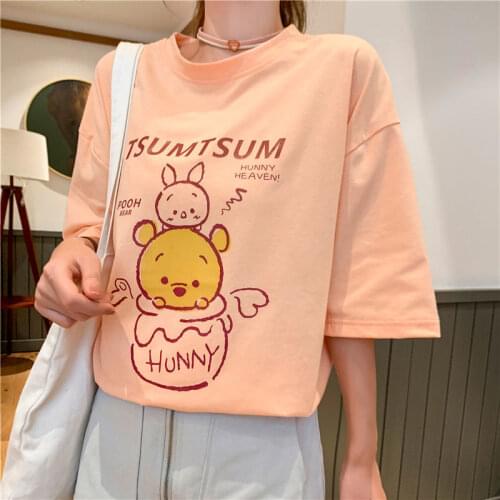 Cotton Short-sleeved T-shirt Female Harajuku Style Summer 2021 Korean Version New Student Loose Printed Round Neck Top