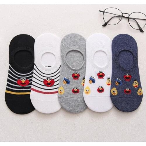 Harajuku Women Cute Sesame Street Anime Socks cotton Cartoon Pattern Summer Ankle Socks women Casual Lady Happy Socks for girls
