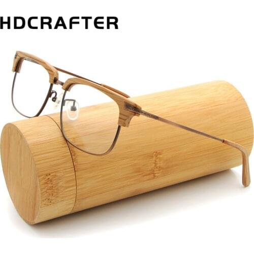 HDCRAFTER Brand Designer Wooden Glasses Frames with Clear Lens Plates Eyeglasses Frame Women Men Computer Reading Plain Glasses