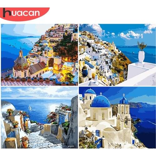 HUACAN DIY Painting By Number Seaside City Drawing On Canvas HandPainted Art Gift Pictures By Number Landscape Kits Home Decor