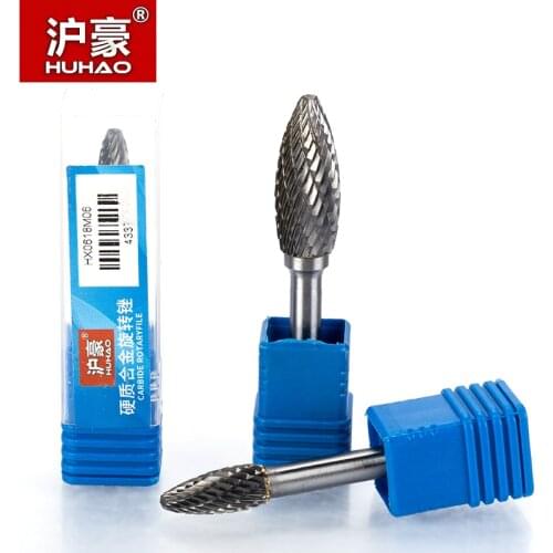 HUHAO 5pcs/lot 6mm Shank Tungsten Steel Cutter Metal Grinding Carving Rotary File Cylindrical Router Bit Polishing H Type