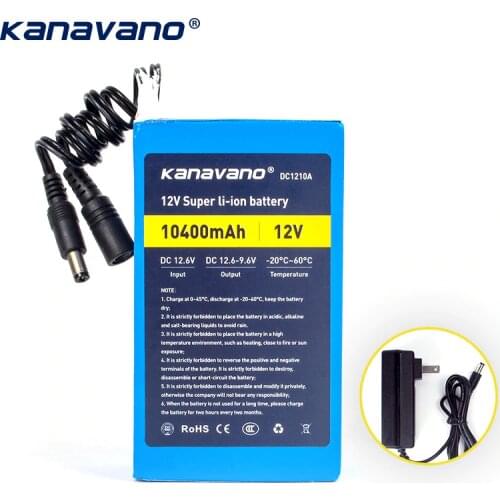 Kanavano Best 12v 10AH 10400mAh battery pack lithium ion camera battery with 12.6V 1A charger eu / us plug Free shopping