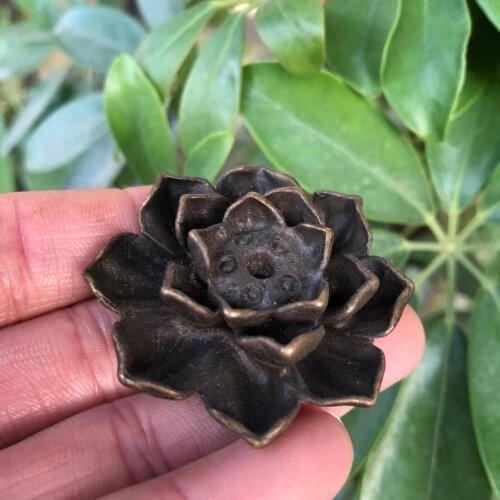 CHINA antique Pure copper bronze fengshui Lotus incense burner small Statue Metal crafts family decorations