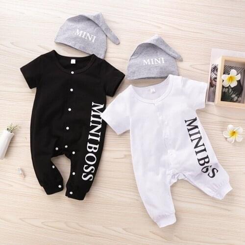 Newborn Baby Clothing 2020 Summer New Infant Letter Printing Short Sleeved Jumpsuit + Hat Baby Cotton Casual Romper 1-4 Years
