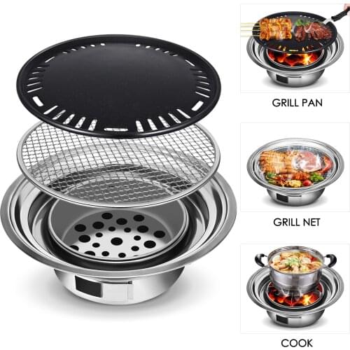 Korean Charcoal Barbecue Grill Stainless Steel Non-stick Camping Tray Grills Charcoal BBQ Stove For Outdoor Garden Traveling