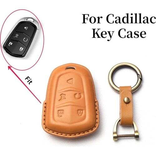 Leather Car Key Cover Case for Cadillac Escalade CTS XTS ATS ATS-L XLS SRX 2015 4/5/Button 28T CTS-V XT5 CT6 Protect Shell