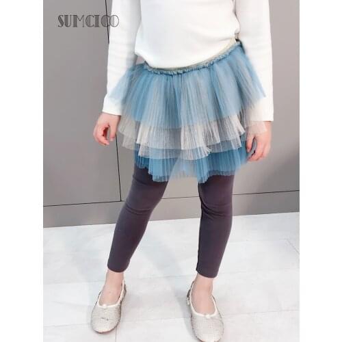 Sumcico Girls Legging with Tulle Toddler Baby Leggings Teenagers Soft Skin-friendly Cotton Age2-14Y