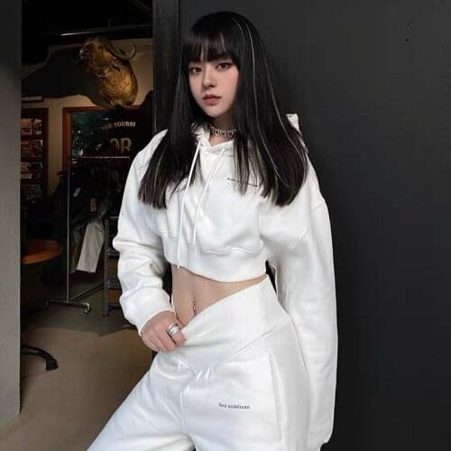 Summer Casual White High Waist Tracksuit Women Two Piece Sets Short Hoodies and Long Pants
