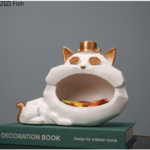 Geometric Kitten Trays Decorative Cat Candy Bowl Fruit Basket Animal Ornaments Storage Box Jewelry Dish Nordic Home Decor Modern