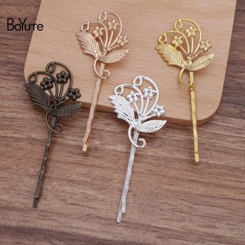 BoYuTe (20 Pieces/Lot) 55*2MM Metal Iron Barrette Welding 36*42MM Brass Flower Diy Hair Clip Hair Accessories Jewelry Materials