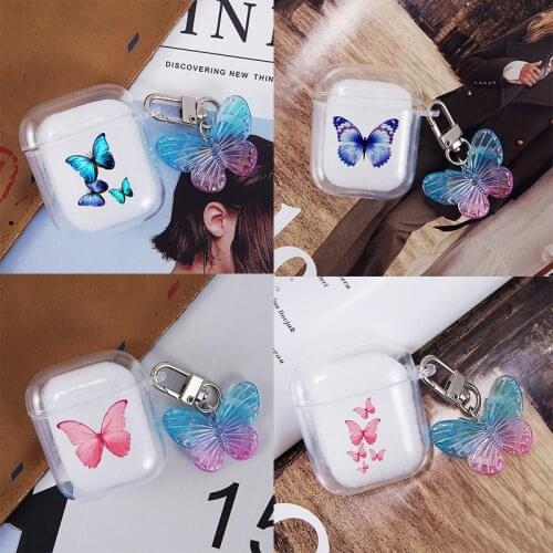 Cute Butterfly Earphone Case for Airpods Headset Case for Air Pods 2 1 Headphone Earpods Charging Box Cover with Ornament