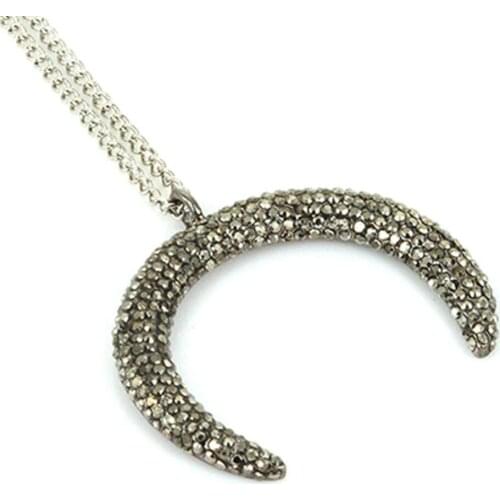 Fashion Women Statement Long Necklace Silver Water-Wave Chain Inlay Rhinestone Charm Pendants Necklace Friendship Gift