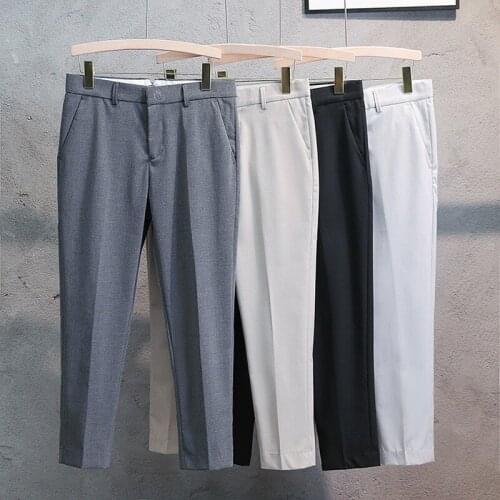 2021 Summer Casual Suits Pants Men Solid Color Business Dress Pants Embroidery Wedding Office Social Trousers Pantalon Homme