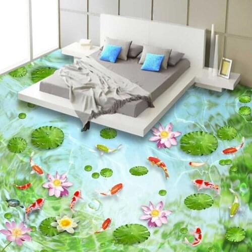 Custom Mural Wallpaper 3D Lotus Pond Fish Floor Tiles Sticker Bathroom Living Room PVC Waterproof Self Adhesive Papel De Parede