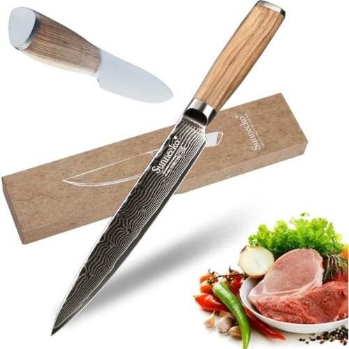 SUNNECKO Slicing Knife Kitchen Chefs Knives Damascus VG10 Steel Sharp Blade 8" inch Cutter Tools Strong Original Wood Handle