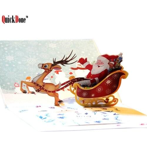 QuickDone 3D Three-dimensional Christmas Deer Santa Claus Greeting Card Handmade Pop Up Creative Event&Party Gift Cards NDK0404