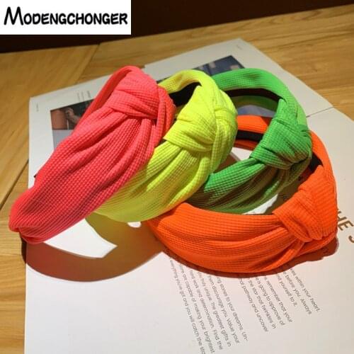 New Fluorescent Color For Women Hairband Wide Side Solid Color Cloth HeadBand Hair Hoop Intermediate Knot Girls Hair Accessories