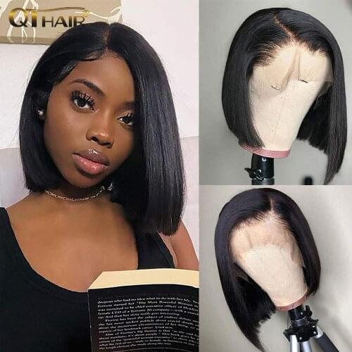 Straight Bob Wig Brazilian 13X4 Bob Wig Lace Front Human Hair Wigs Straight Short Bob Wigs For Woman Human Hair Remy QT HAIR