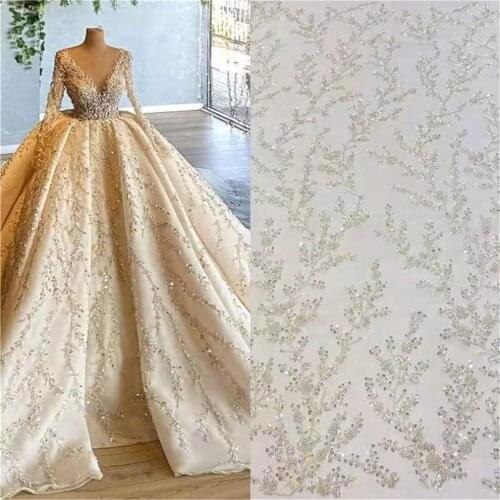 SJ Lace Latest Handmade Beaded African Lace 2021 High Quality Sequins Nigerian Tulle Lace Fabric French Net Lace Fabric r5-42