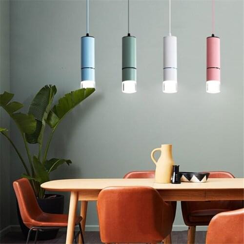 Modern LED pendant lights kitchen hanging lamps living room bedroom bed lamp Macaron Long tube Simple island light fixtures