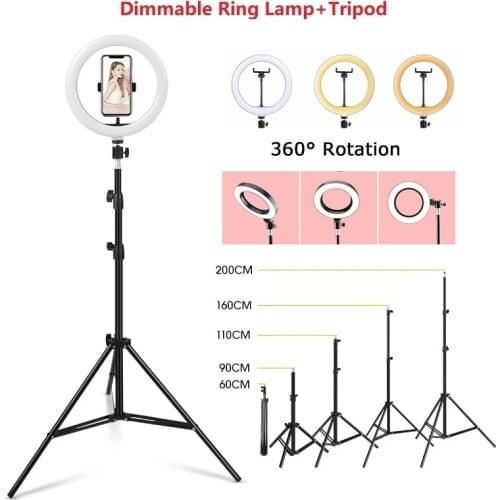 Selfie Stand Tripod with LED Dimmable Beauty Ring Fill Light Photography Tripod Stand for Youtube Makeup Video Live Stang Ring