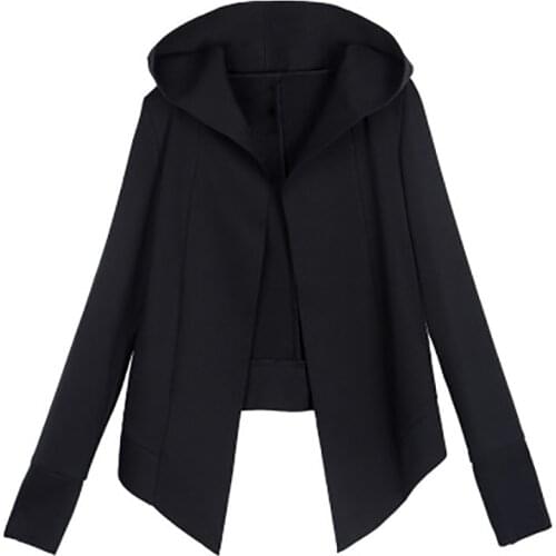 Dark Tie Big Hat Hoodie BF Style Irregular Witch Cape Coat personality Black Jacket Top Long Sleeve Fashion For Women