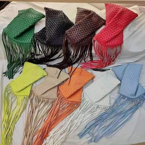 Ins Tassel Weaving Bag Fashion Ladies Party Clutch Women Daily Money Phone Clutches Pu Leather Woven Coin Purse Wallet Card Bag