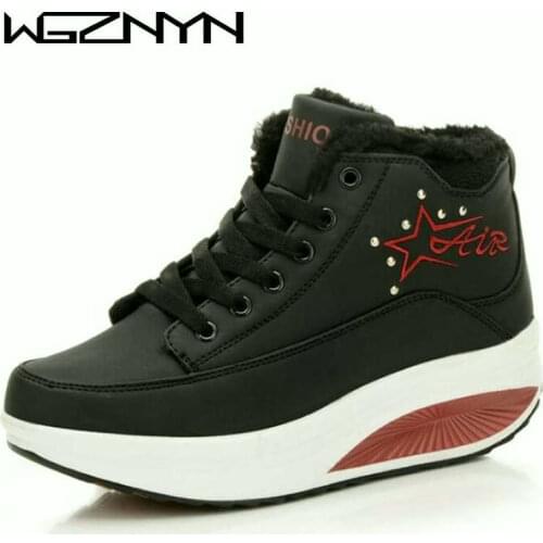 WGZNYN 2020 Swing Fitness Shoes Woman Cotton-padded Winter Outdoor Snow Boots Wedge Sneakers Height Increase Slimming Shoes W509