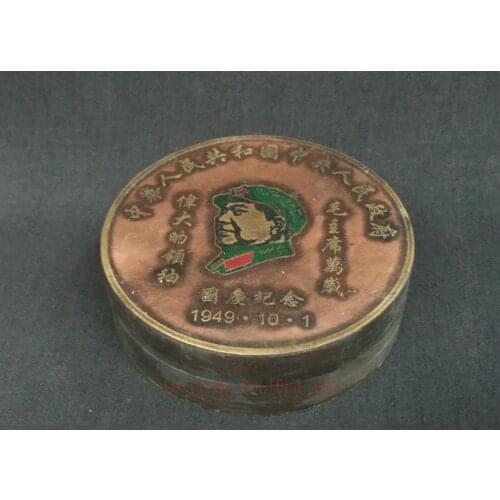 YIZHU CULTUER ART Antique Collection China Old Bronze Hand-made Mao Zedong Statue ink Box Family Decoration Gift