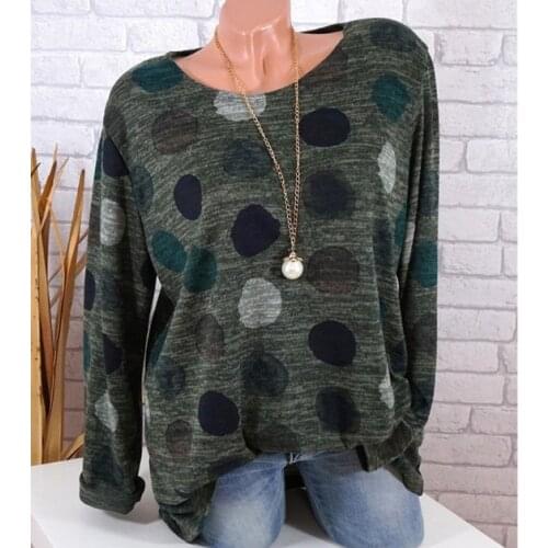 2021 AliExpress Hot Selling Summer Europe And America Crew Neck Digital Printing Color Polka Dot Long Sleeve WOMENS T-shirt