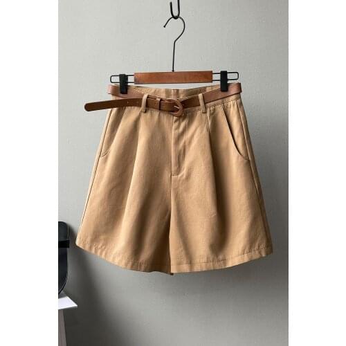 2021Womens Summer Korean Shorts with High Waist Female Loose Straight wide leg slacks womens shorts black shorts