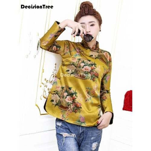 2021 chinese dress traditional chinese blouse qipao top flower printing cheongsam shirt chinese traditional top blouse for women