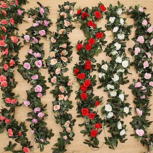 1Pc 11Heads Fake Silk Roses Ivy Vine Artificial Flowers With Green Leaves For Home Wedding Decoration Hanging Garland Decoration