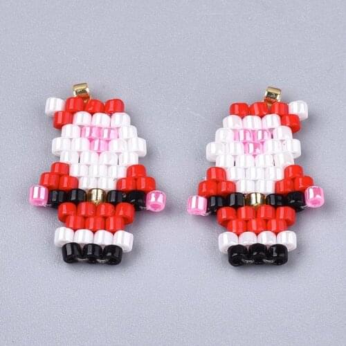 10pcs Red Handmade Japanese Seed Beads for jewelry making DIY Decorate , Loom Pattern, Father Christmas Theme F80