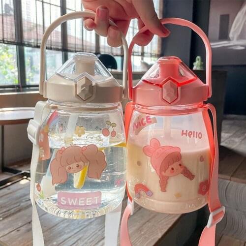 1100ml Big Belly Sports Water Bottle Travel Portable Leak-proof Protein Shaker Plastic Bottle Cartoon Cute Drink Cup with Straw