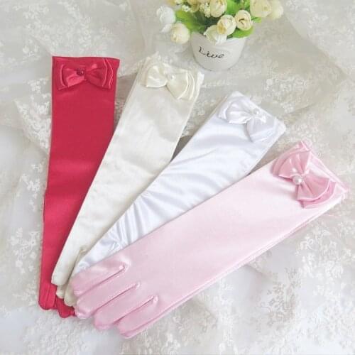 30cm 12pairs flower girl party glove princess lace glove bow decoration Dance Gloves Long Lace Bow Tie Accessories Gloves Girls