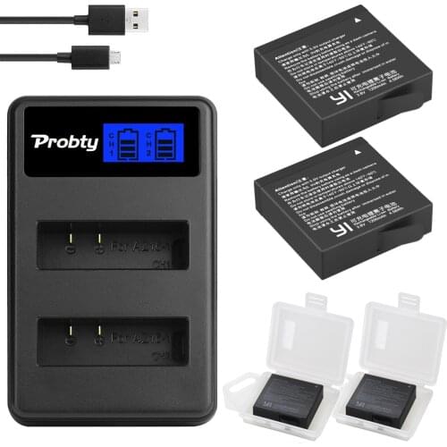 2pcs FOR AZ16-1 XIAOMI YI II 4K battery + LCD USB Dual Bateria Charger for Xiaomi Yi 4K Sport Action Camera