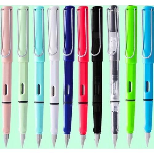 2Pcs/Lot Luxury Quality Plastic Fountain Pen Green Pink Blue Black Red Macaron 10 Color 0.38mm Calligraphy Ink Pens Supplies