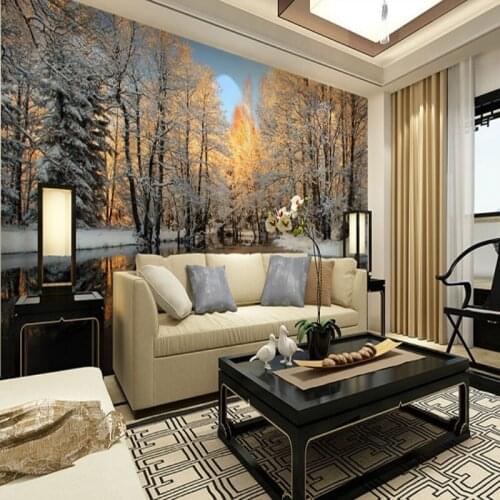Beibehang winter landscape birch tree forest river snow 3d room wallpaper landscape photo murals wallpaper for room wall decor