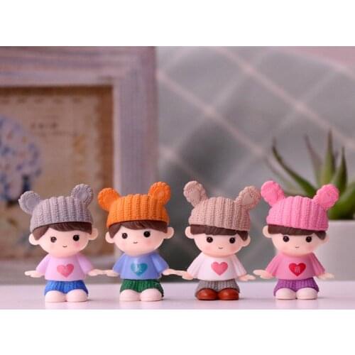 4 Pcs Boy Girl Doll Figure Cute Cartoon Big Eyes Stay Cute Micro Landscape Plant Cake Ornament Decoracion Hogar