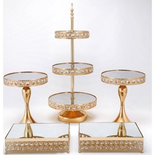 5pcs/Lot Crystal Cake Stands with 3 tiers Mirror and cake pan afternoon tea Wedding birthday party