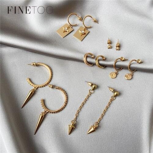 6PCS Punk Cone Tassel Star Moon Round Circle Geometric Drop Earrings Set Bohemian Cartilage Earrings for Women Small Cuff Clip