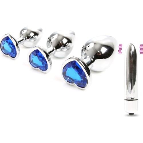 Anal Butt Plug Vibrator Beads Crystal Heart 10 Speed Vibrating Climax Stimulate G Spot Stainless Steel Anal Sex Toys for Women