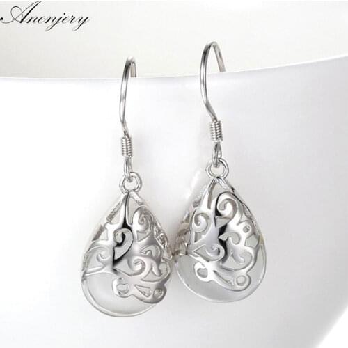 ANENJERY 925 Sterling Silver Earrings Moonlight Opal Tear Drop Dangle Earrings oorbellen S-E68