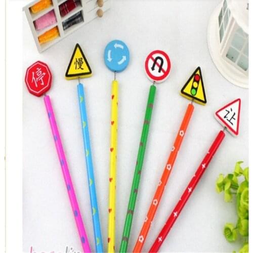 B318 day Korean stationery cute cartoon traffic sign handmade wooden pencil wholesale pen Stationery office supplies for student