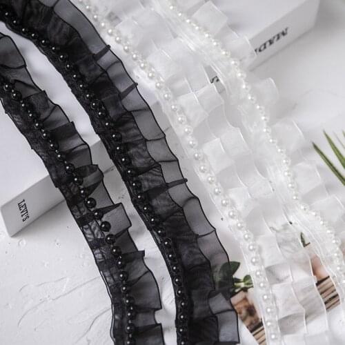 Beaded Black and White Pleated Lace Ribbon for Dress Neckline Clothing DIY Handmade Decoration Material Needlework Sewing Craft