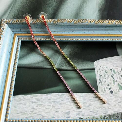 Long Rhinestone Earrings Colorful Stud Jewelry For Womens Accessories