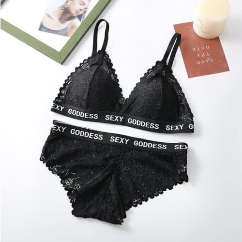 Women Padded Bralette Sexy Panties Bra Set Letter Print Underwear Lace Lingerie Seamless Bra Sets