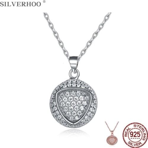 SILVERHOO 925 Sterling Silver Simple Hollow Geometry Triangle Pendant Necklaces Jewelry For Women Full Cubic Zirconia Necklace