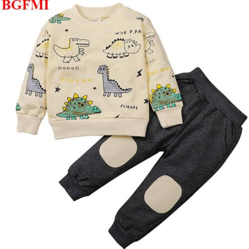 Spring Fashion Baby Boys Girls Long Sleeve Tops+ Trousers Dinosaur Print Elastic Waist Autumn Cartoon Clothing Set